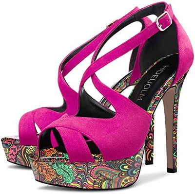 Vibrant Statement Pop Art Stiletto Platform Ankle Strap Heels 4.7in