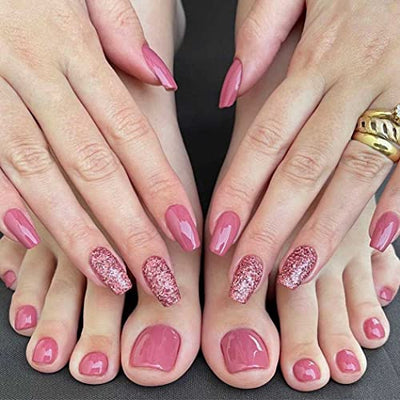 Stylish Pink Press-On Nail Set for Fingers and Toes, Shimmer and Glossy Finish-Free Shipping