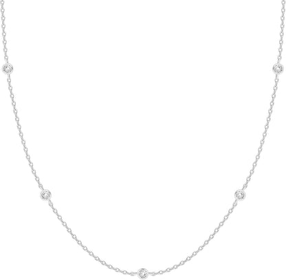 Stylish Station Necklace Simulated Diamond 14K GP Cubic Zirconia  - Free Shipping