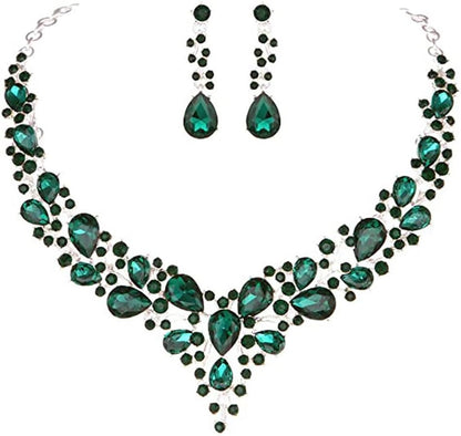 Elegant Rhinestone Necklace Earrings Set for Women - Statement Crystal Jewelry with Free Shipping