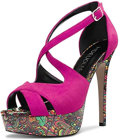 Vibrant Statement Pop Art Stiletto Platform Ankle Strap Heels 4.7in