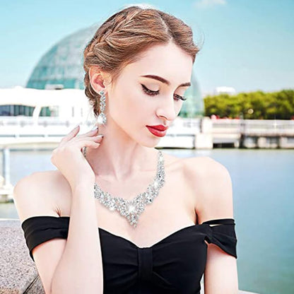 Elegant Rhinestone Necklace Earrings Set for Women - Statement Crystal Jewelry with Free Shipping