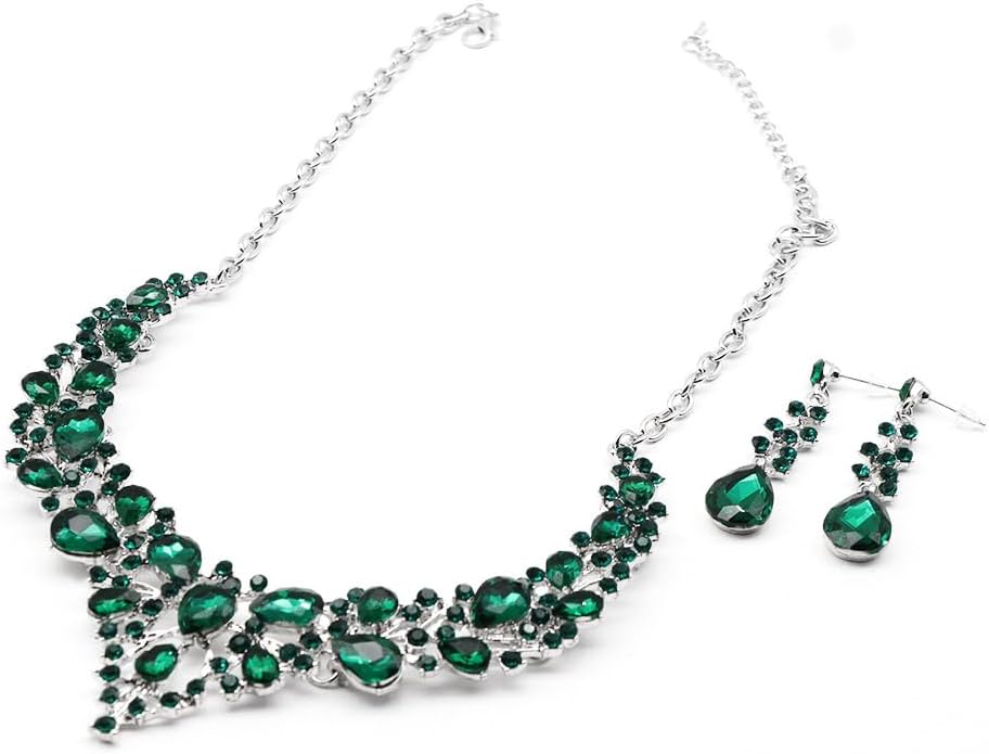 Elegant Rhinestone Necklace Earrings Set for Women - Statement Crystal Jewelry with Free Shipping