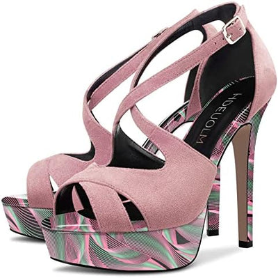 Vibrant Statement Pop Art Stiletto Platform Ankle Strap Heels 4.7in