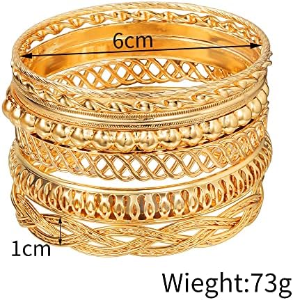 Gold and Silver Bangle Bracelet Sets - Multi-Layer Stackable Textured Bangles