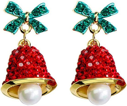 Festive Red Christmas Hat Sparkling Rhinestones Earrings-Free Shipping