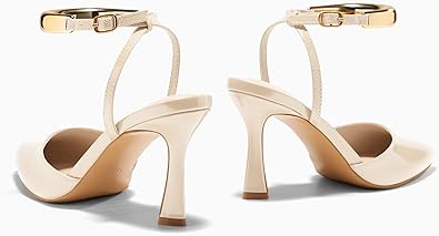 Elegant Gold Ankle Cuff Strap Patent Leather Pointed Toe Stiletto High Heels - Free Shipping
