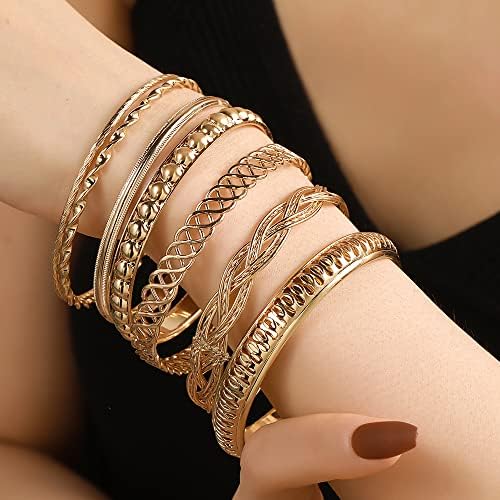 Gold and Silver Bangle Bracelet Sets - Multi-Layer Stackable Textured Bangles