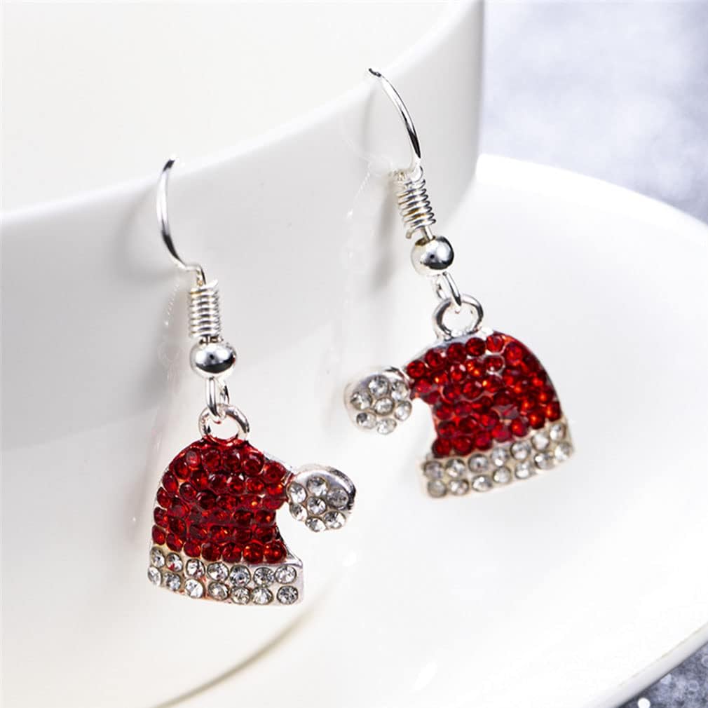 Festive Red Christmas Hat Sparkling Rhinestones Earrings-Free Shipping