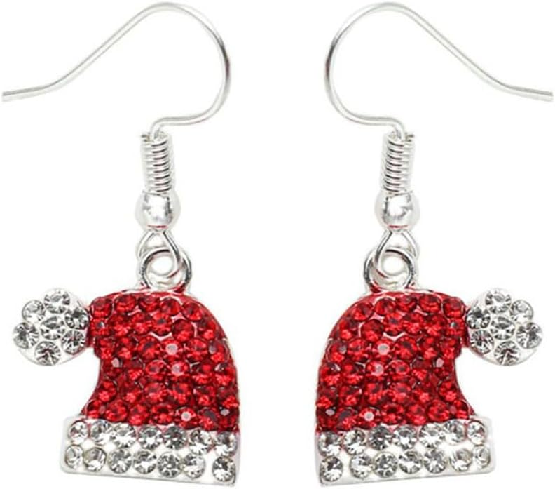 Festive Red Christmas Hat Sparkling Rhinestones Earrings-Free Shipping