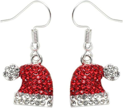 Festive Red Christmas Hat Sparkling Rhinestones Earrings-Free Shipping