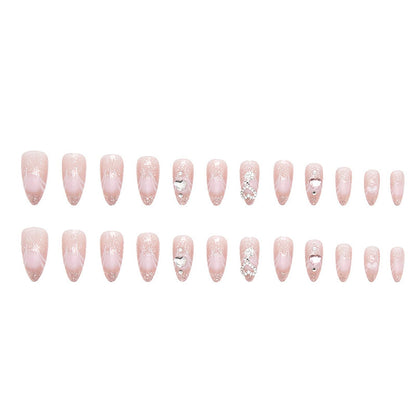 24PC Almond Glossy Press-On Nails - Medium Length, 3D Designs-Free Shipping