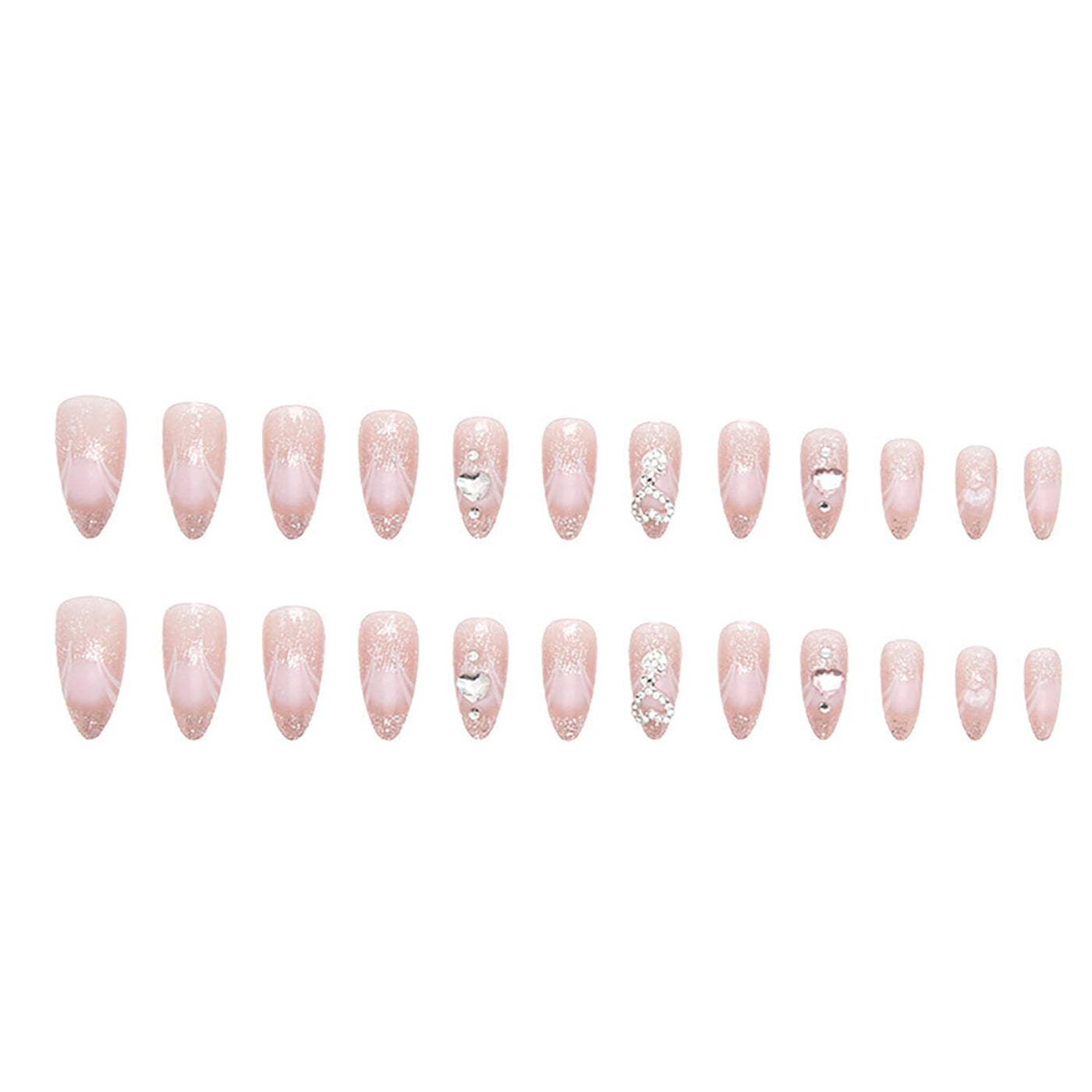 24PC Almond Glossy Press-On Nails - Medium Length, 3D Designs-Free Shipping