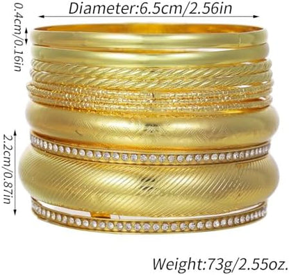 Gold and Silver Bangle Bracelet Sets - Multi-Layer Stackable Textured Bangles