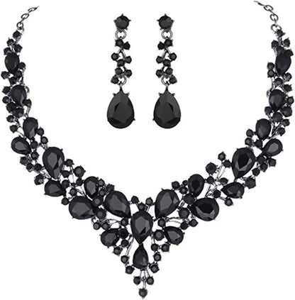 Elegant Rhinestone Necklace Earrings Set for Women - Statement Crystal Jewelry with Free Shipping