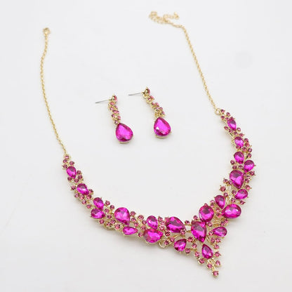 Elegant Rhinestone Necklace Earrings Set for Women - Statement Crystal Jewelry with Free Shipping