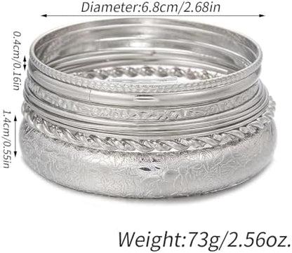 Gold and Silver Bangle Bracelet Sets - Multi-Layer Stackable Textured Bangles