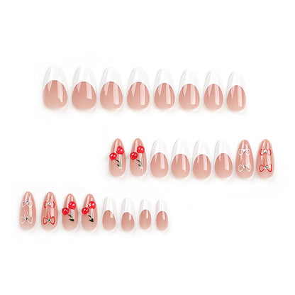 24PC Almond Glossy Press-On Nails - Medium Length, 3D Designs-Free Shipping