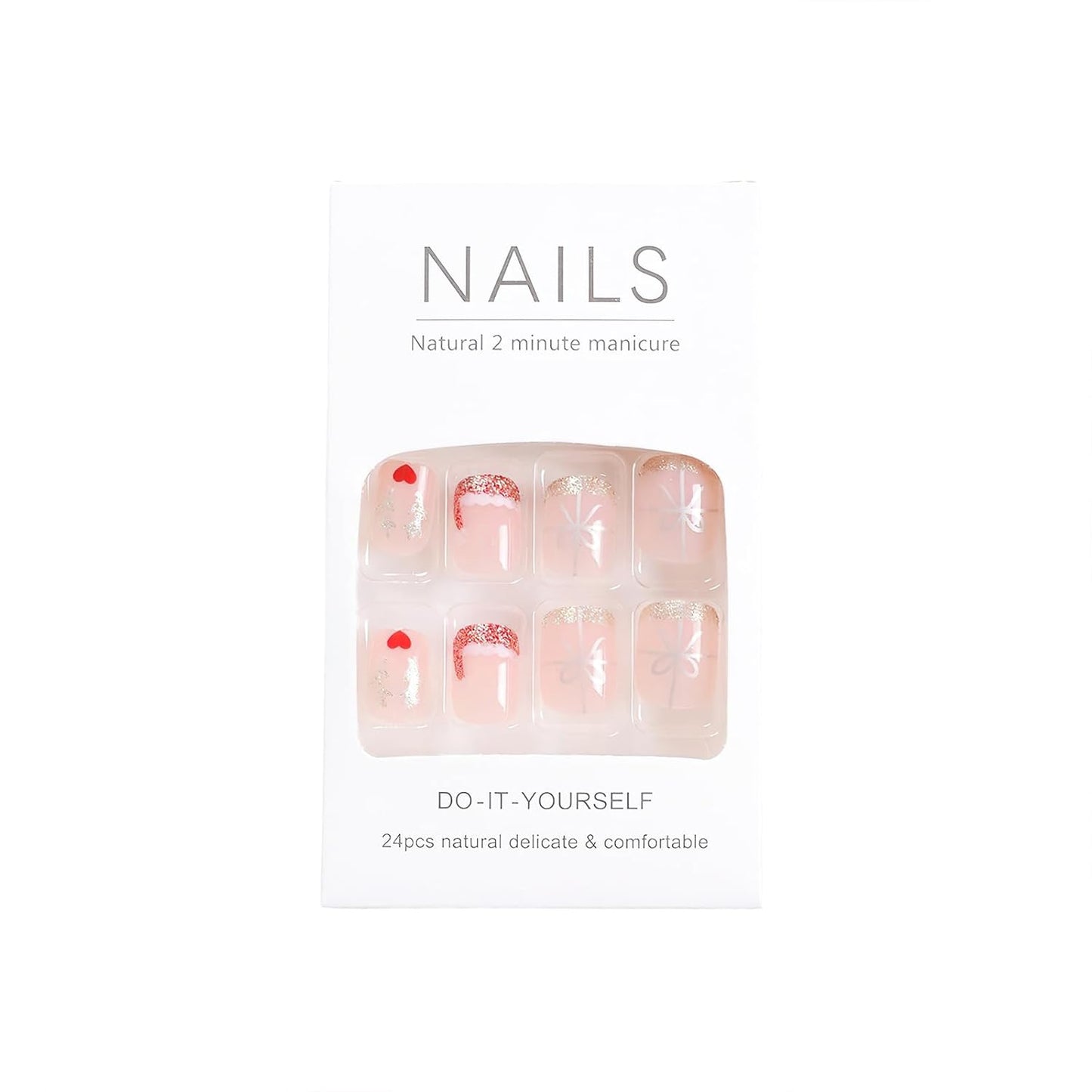 Christmas Stripes Design Press-On Nails Short Square Acrylic Set 24pcs Stick-On Manicure-Free Shipping