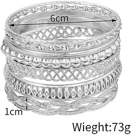 Gold and Silver Bangle Bracelet Sets - Multi-Layer Stackable Textured Bangles