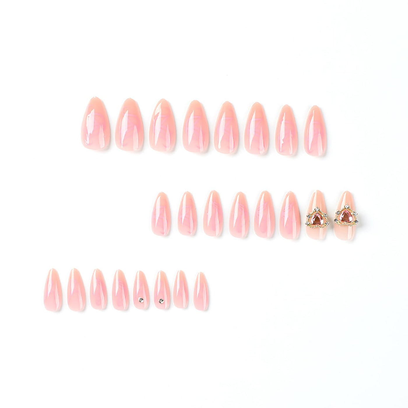 24PC Almond Glossy Press-On Nails - Medium Length, 3D Designs-Free Shipping