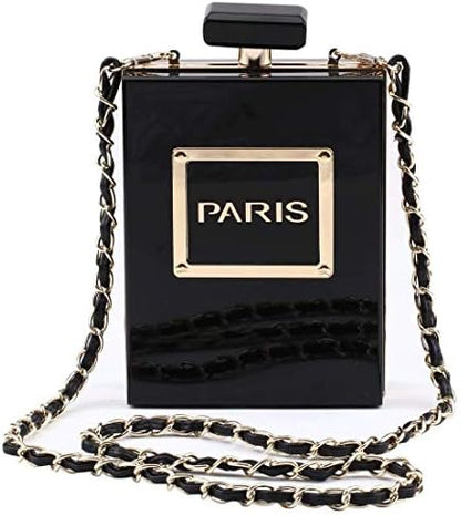 Parisian Perfume Bottle-Inspired Evening Clutch - Vintage Style Accessory with Chain Strap - Free Shipping