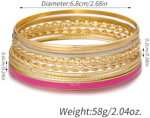 Gold and Silver Bangle Bracelet Sets - Multi-Layer Stackable Textured Bangles