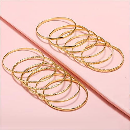 Gold and Silver Bangle Bracelet Sets - Multi-Layer Stackable Textured Bangles