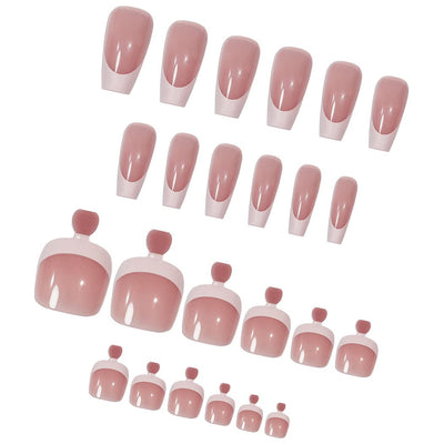 Classic Nude French Press-On Nail Set for Fingers and Toes, Shimmer and Glossy Finish-Free Shipping