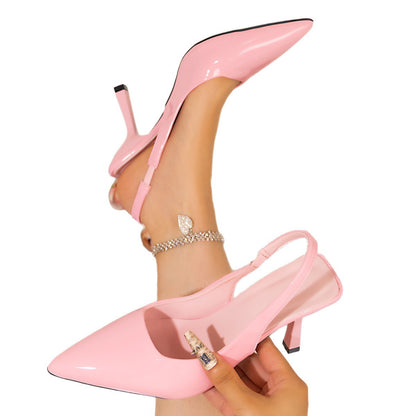 Pointed-Toe Patent Leather Open-Back Stiletto High Heels - Free Shipping