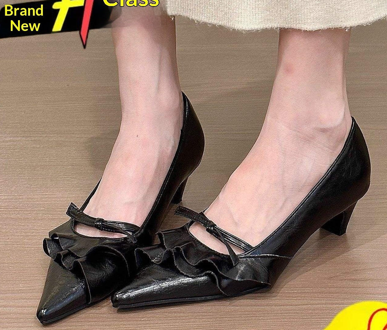 French-Style Kitten Heels with Ruffled Hem & Bow Tie - Free Shipping