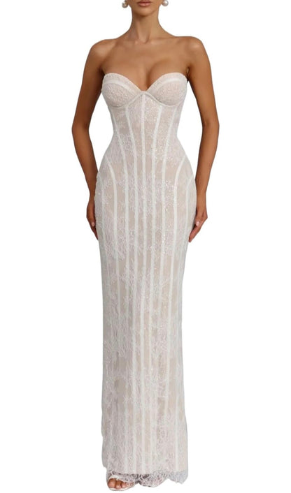 Stylish Floral Lace Corset Strapless Bodycon Maxi Dress-Free Shipping