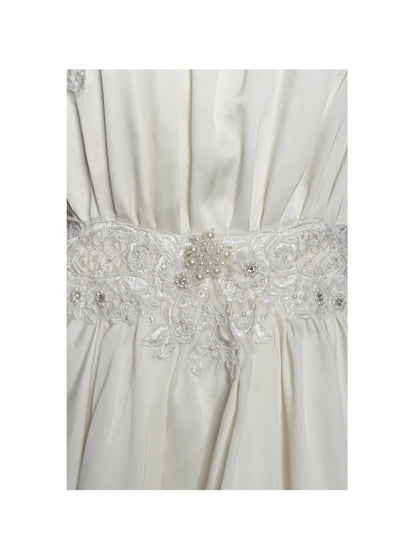 Miss Circle Idalia Pearl White Beaded Lace Trim Backless Halter Mini Dress - Free Shipping