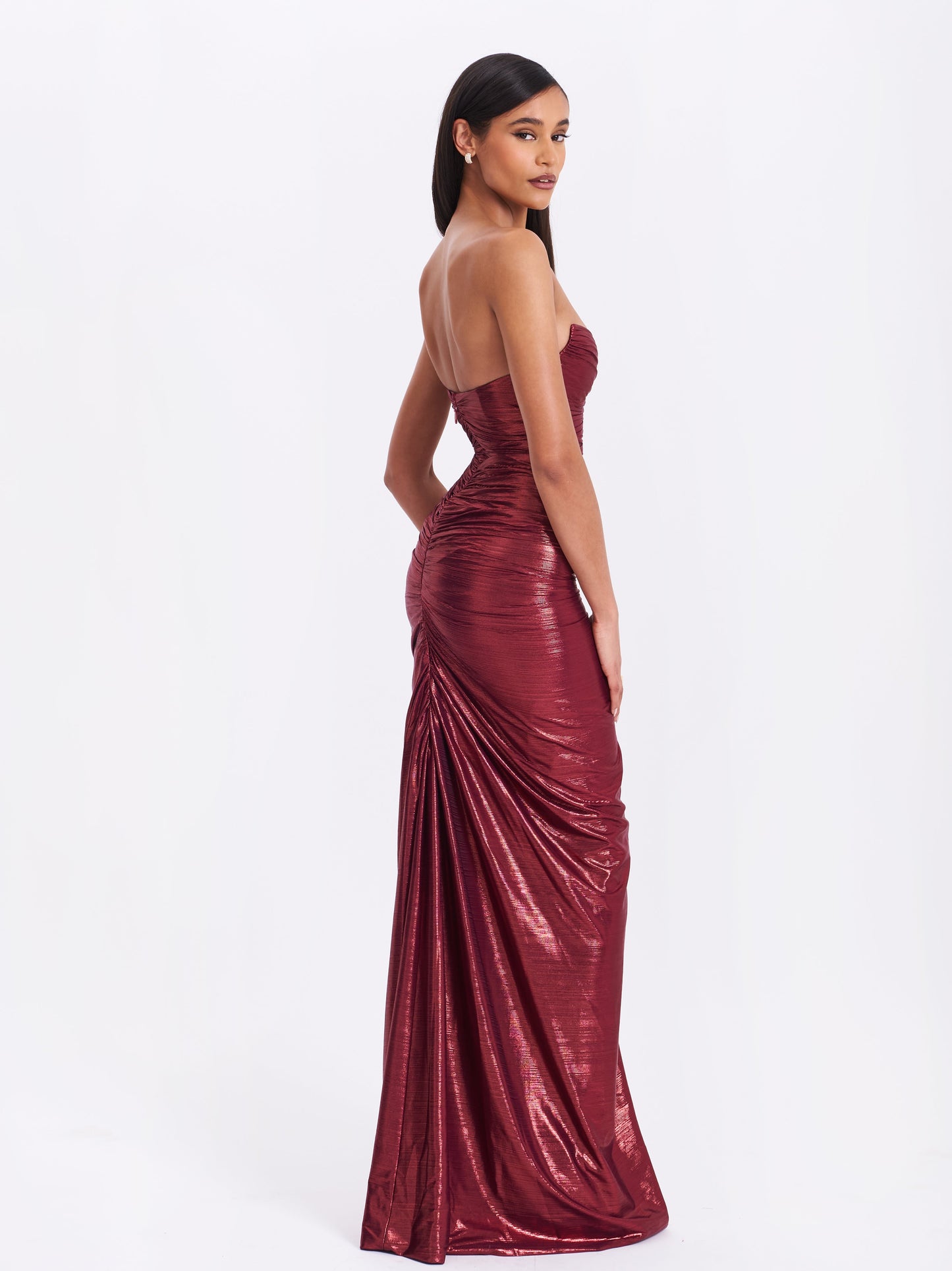 Miss Circle Sable Ruched Burgundy Glitter Mermaid Gown - Free Shipping