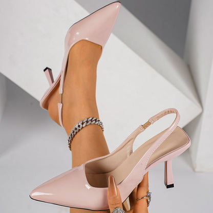 Pointed-Toe Patent Leather Open-Back Stiletto High Heels - Free Shipping