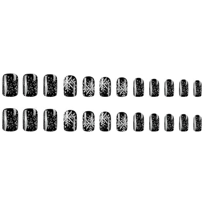 Christmas Deer Snowflakes Design Press-On Nails Short Square Acrylic Set 24pcs Stick-On Manicure-Free Shipping