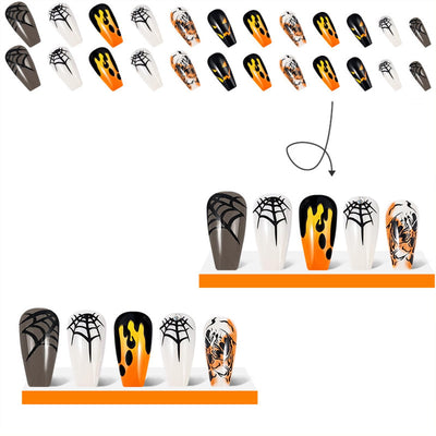 Scary Pumpkin Web Halloween Press On Fake Nails, Long Square Acrylic Press-Ons, 24Pcs Set-Free Shipping