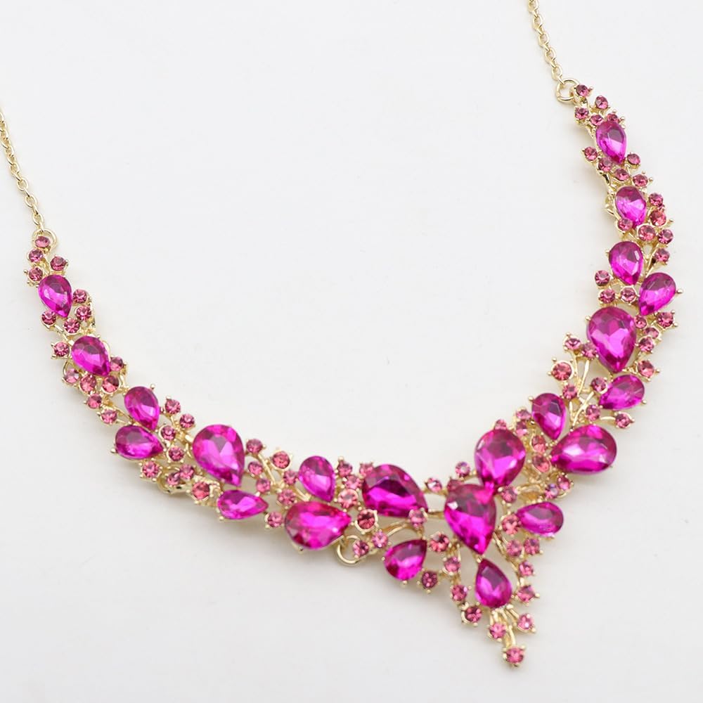 Elegant Rhinestone Necklace Earrings Set for Women - Statement Crystal Jewelry with Free Shipping