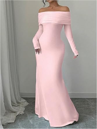 Refined Off-Shoulder Long Sleeve Open-Back Bodycon Mermaid Dress-Free Shipping
