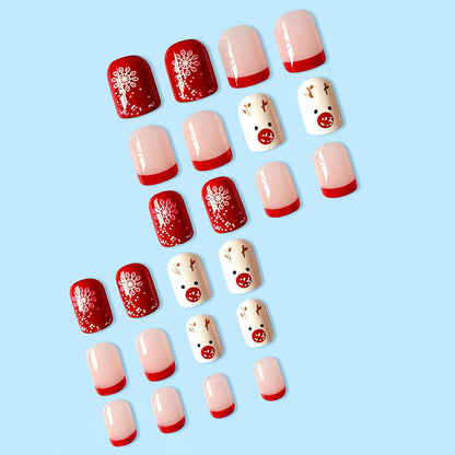 Christmas Santa Design Press-On Nails Short Square Acrylic Set 24pcs Stick-On Manicure-Free Shipping