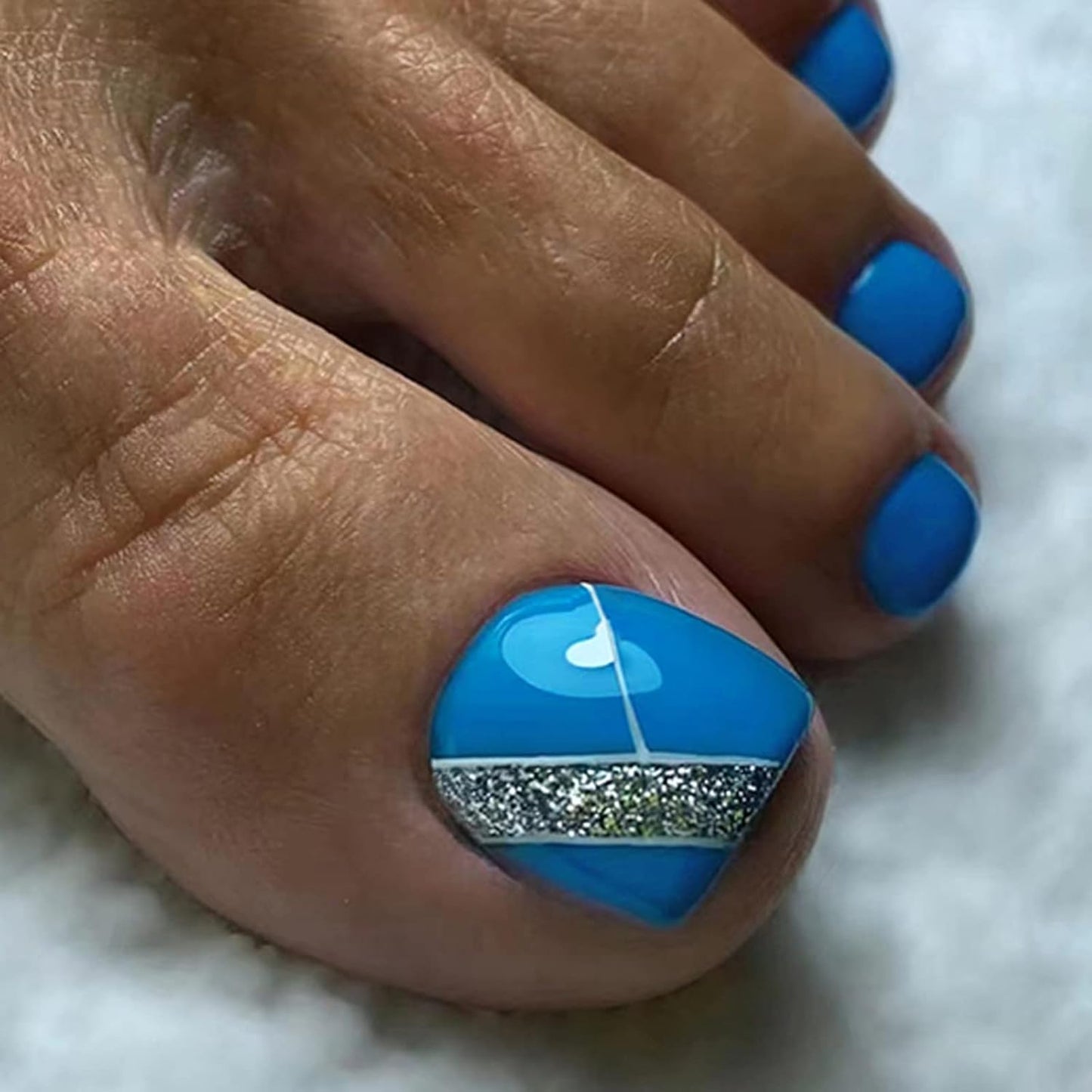 Trendy Press On Square Glitter Artificial Fake Toenails - Sparkle and Shine with Press-On Nails for Toes-Free Shipping