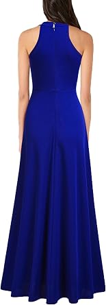 Graceful Halter Hi-Lo Slit Fit and Flare Maxi Dress-Free Shipping