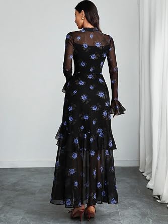 Beautiful Printed Bell Sleeve Tiered Ruffle Maxi Dress-Free Shipping