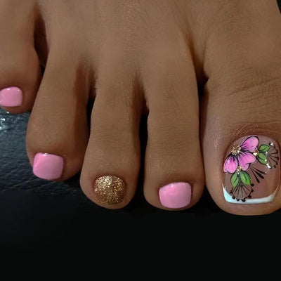 Trendy Press On Square Glitter Artificial Fake Toenails - Sparkle and Shine with Press-On Nails for Toes-Free Shipping