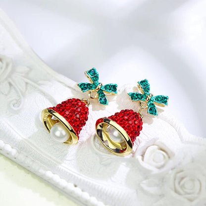 Festive Red Christmas Hat Sparkling Rhinestones Earrings-Free Shipping