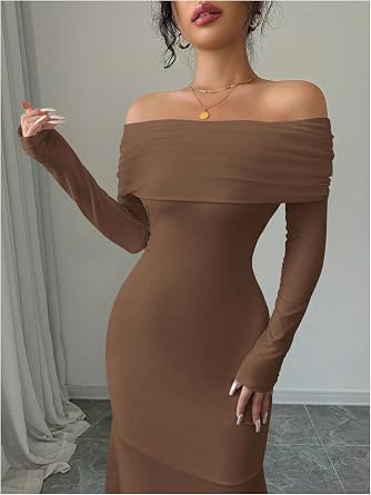 Sophisticated Off-Shoulder Long Sleeve Open-Back Bodycon Mermaid Dress-Free Shipping