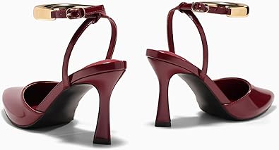 Elegant Gold Ankle Cuff Strap Patent Leather Pointed Toe Stiletto High Heels - Free Shipping