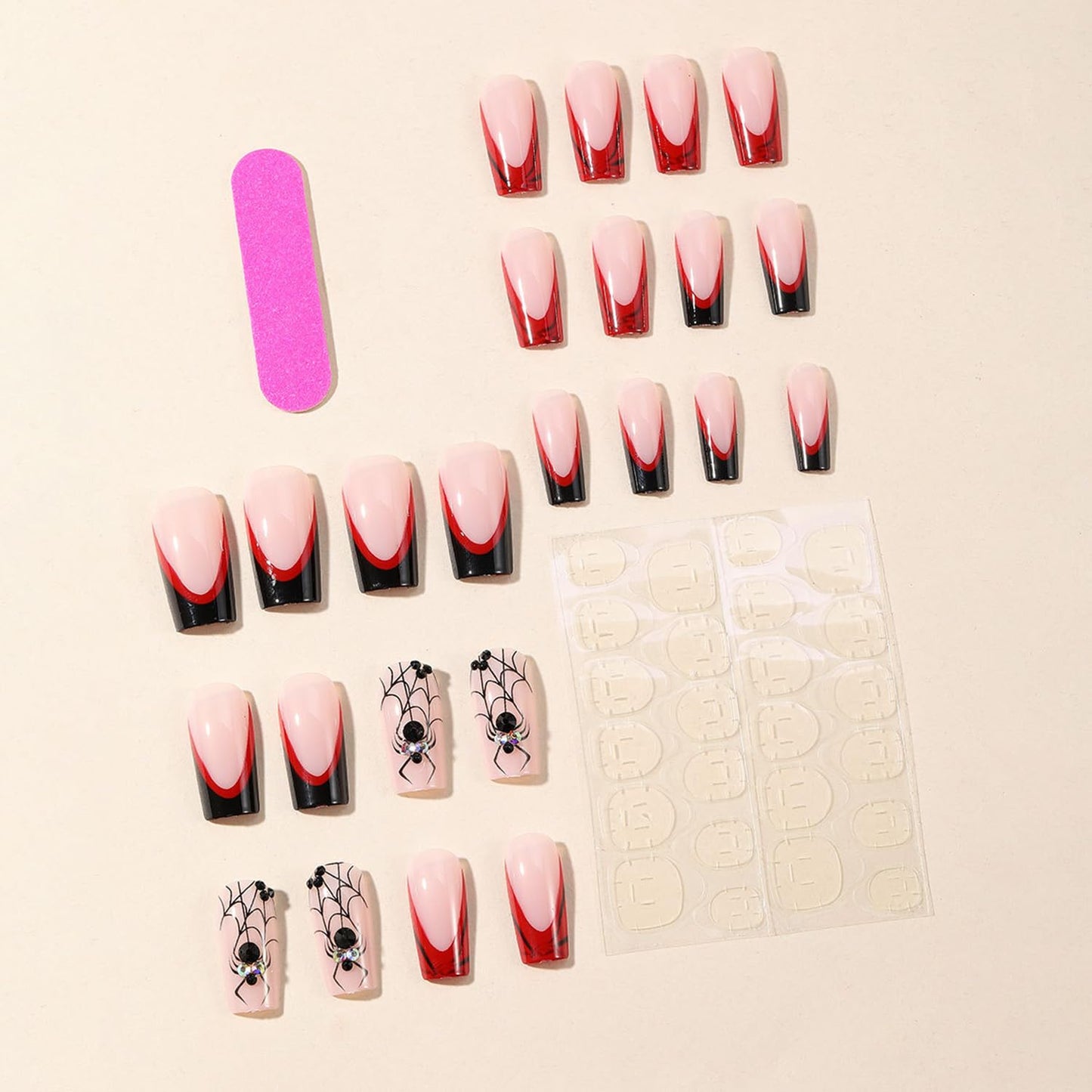 Scary Pumpkin Web Halloween Press On Fake Nails, Long Square Acrylic Press-Ons, 24Pcs Set-Free Shipping