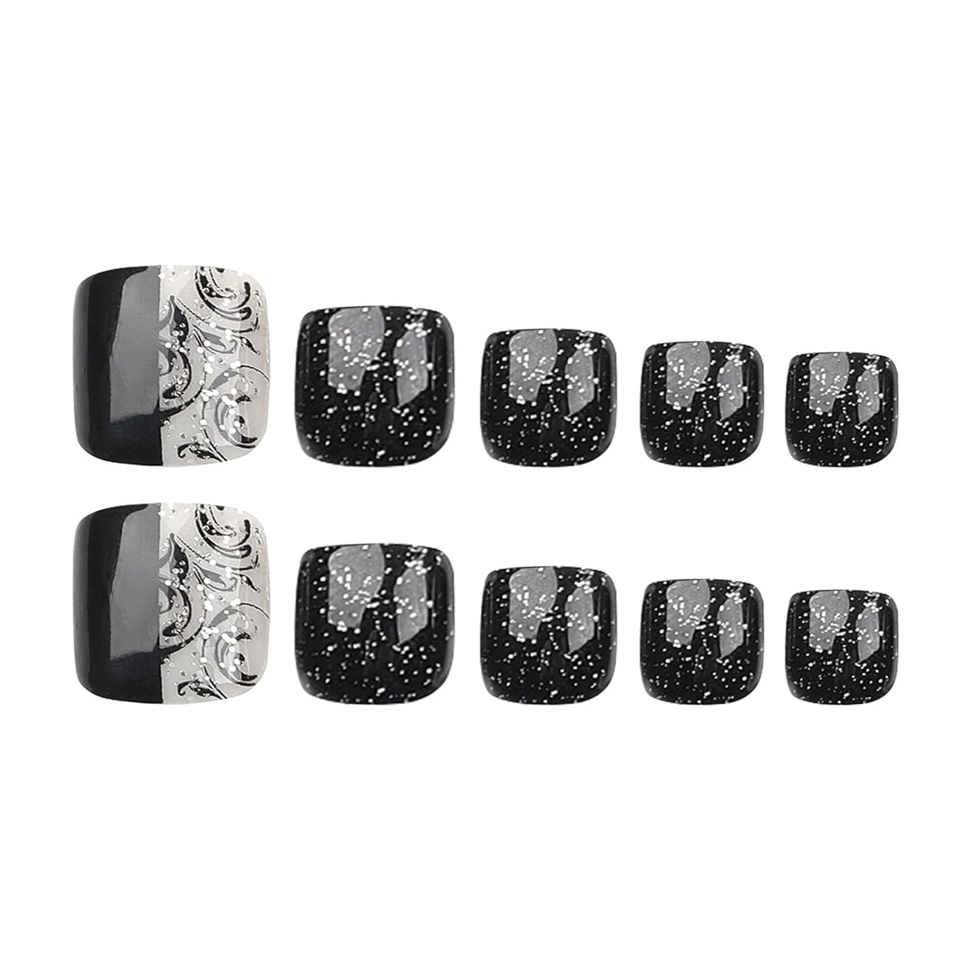 Chic Design Press On Fake Toenails, 24Pcs Square Shape, Glitter and Glossy Full Cover Acrylic-Free Shipping