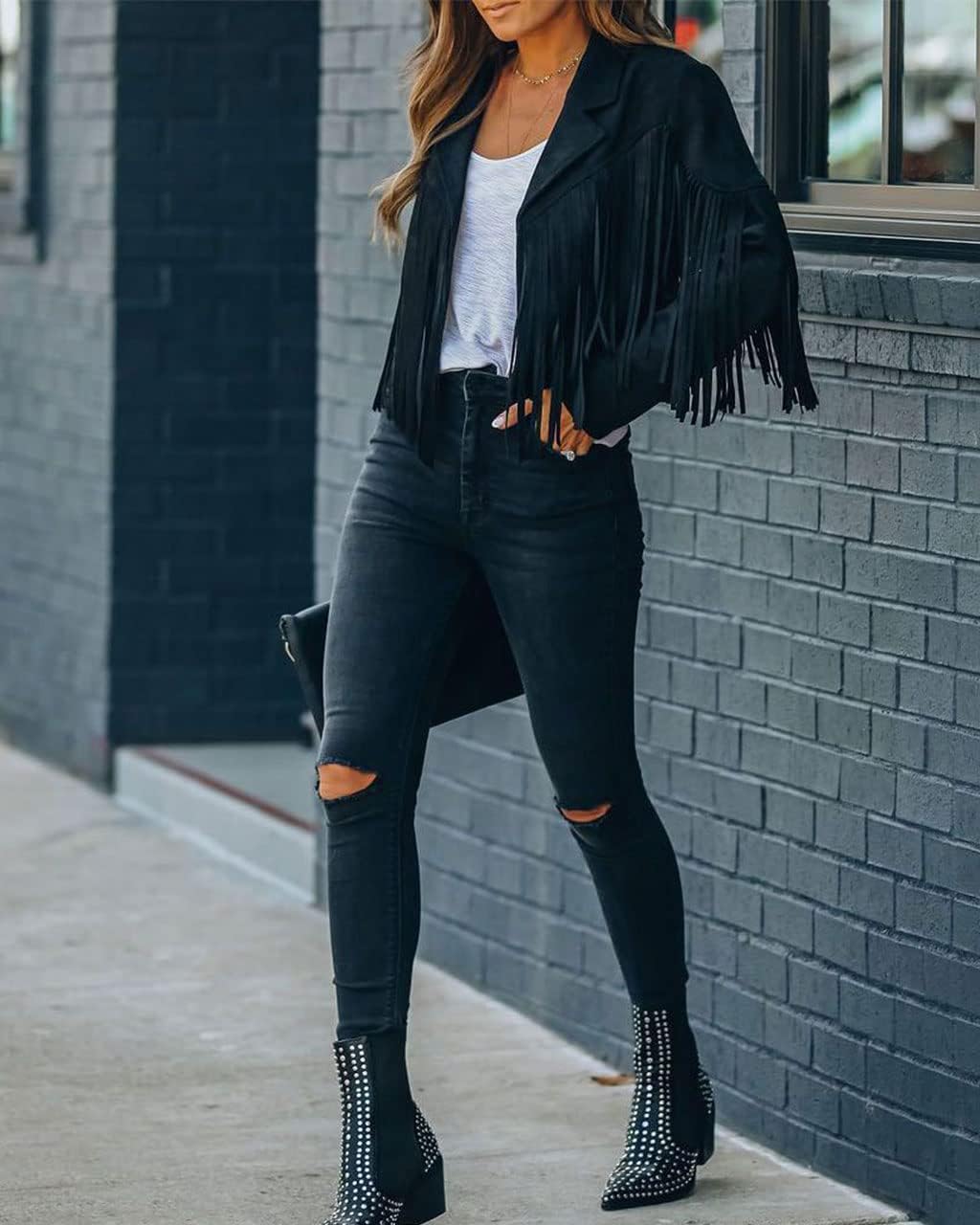 Trendy Green Women’s Leather Boyfriend Cropped Jacket with Tassels Edgy and Trendy-Free Shipping